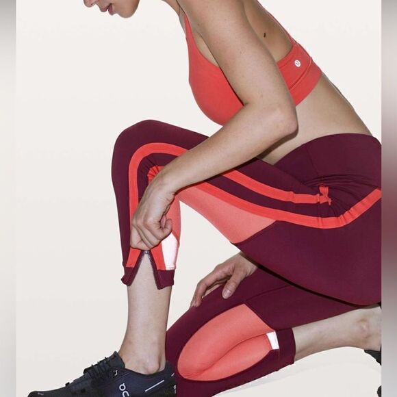 Lululemon Zip The Line Crop leggings 
Deep Ruby / Poppy Coral - Picture 12 of 16